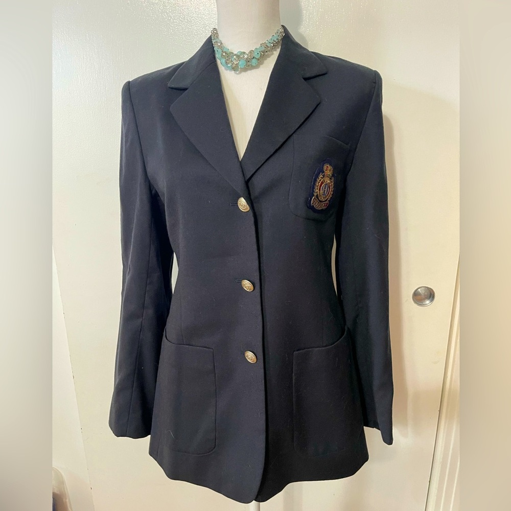 Excellent Vintage TOMMY HILFIGER Blue Wool Equestrian Blazer Jacket Size 6